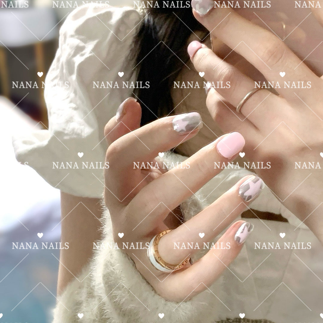 Estrellas plateado y rosa/ PRESS ON NAILS